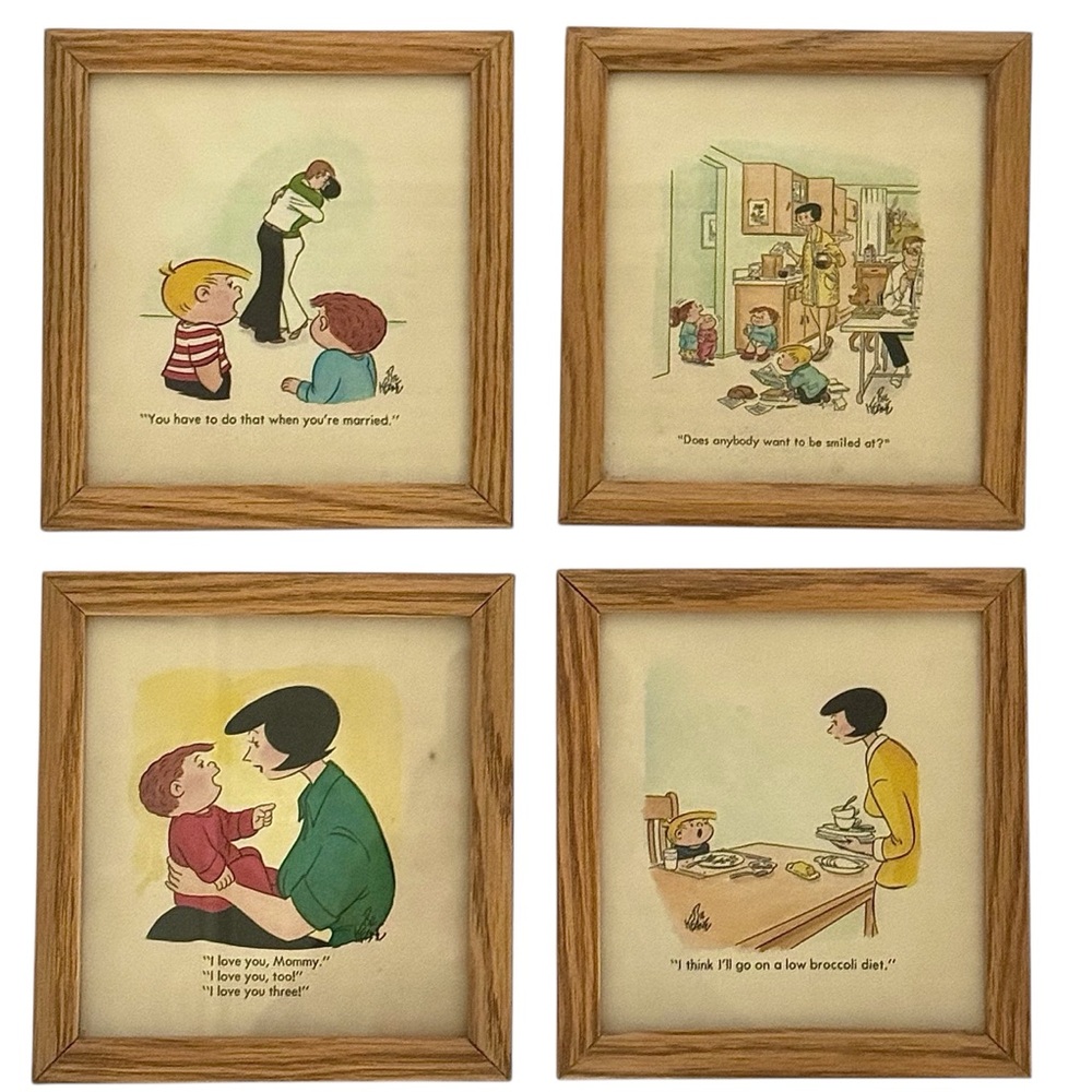 Set of 8 Vintage “Family Circus” by Bil Keane wooden framed prints.